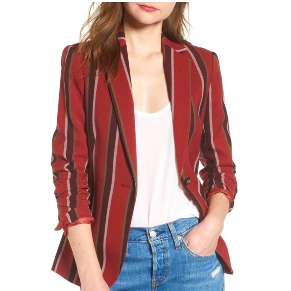 Mural Textured Trend Red Striped Single Button Stylish Blazer Medium
